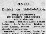 Résultats sportifs OSSU de l'année scolaire 1960-1961 à Sidi-bel-Abbès