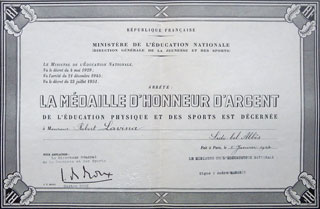 medaille d'honneur d'Argent de l'Education Physique et du Sport
