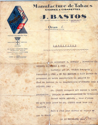 Certificat d'emploi chez Bastos