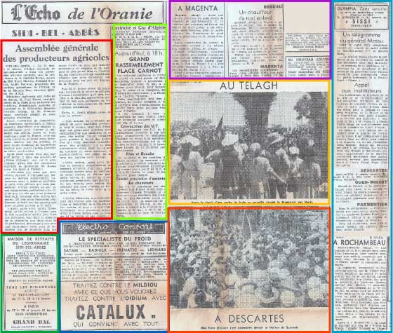 Extraits de l'Echo d'Oran du 22 Mai 1958, cliquez sur les articles pour les agrandir