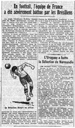 extrait de presse, football rencontre France-Bresil mars 1925