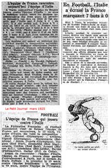 extrait de presse, football rencontre France-Italie mars 1925