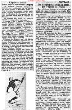 extrait de presse, football rencontre France-Uruguay mars 1925