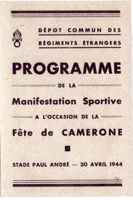 Camerone 1944, programme de la manifestation sportive organisee par la legion etrangere, recto