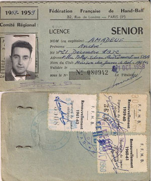 Licence de Handball 1958-1959