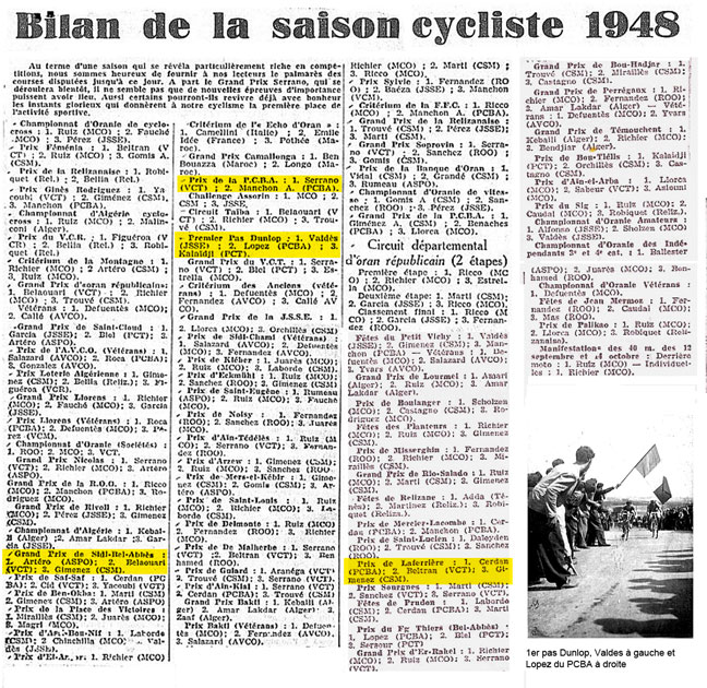 Bilan du cyclisme oranien en 1948